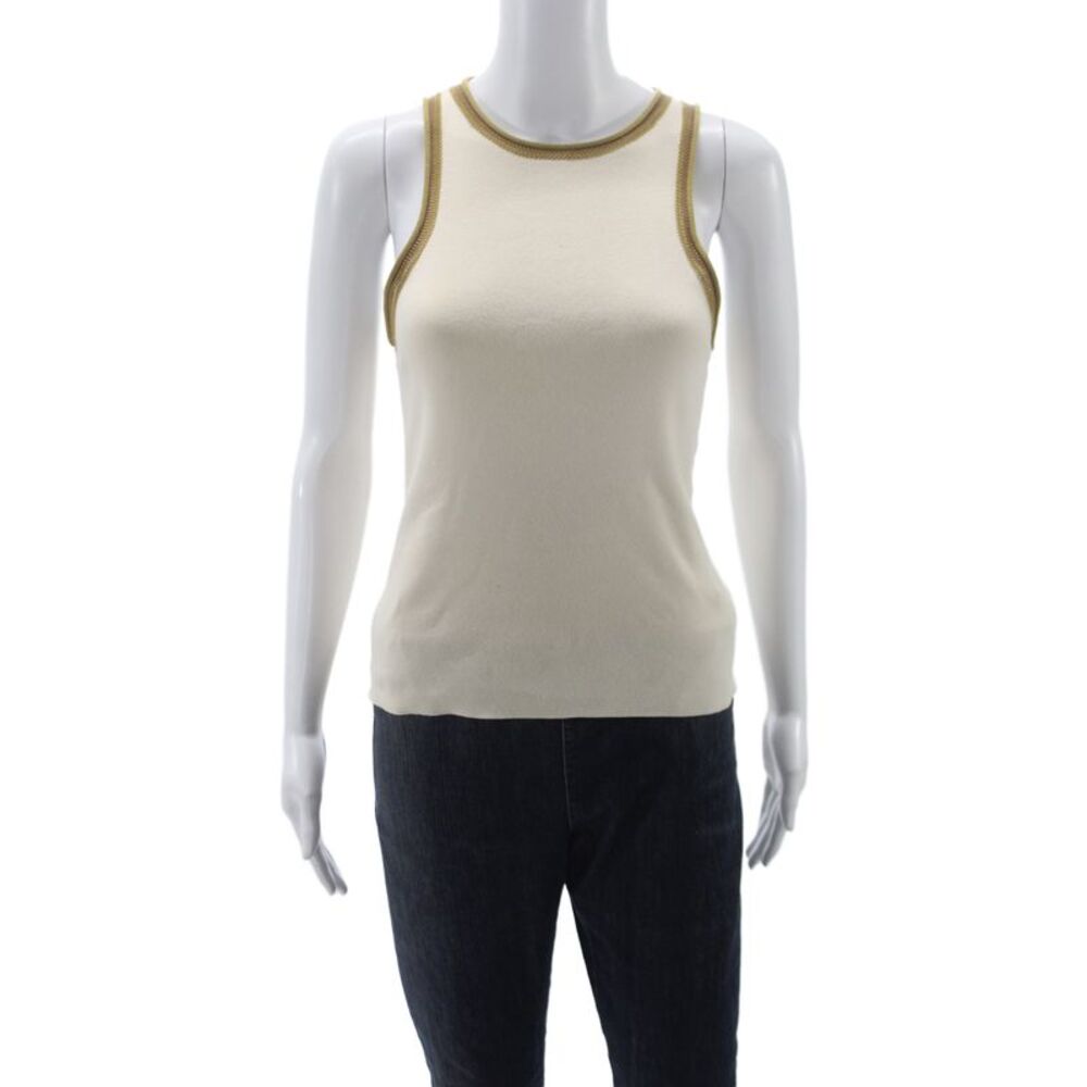 A.L.C. Womens Ringer Tank Beige Cotton Blend Sleeveless Size S